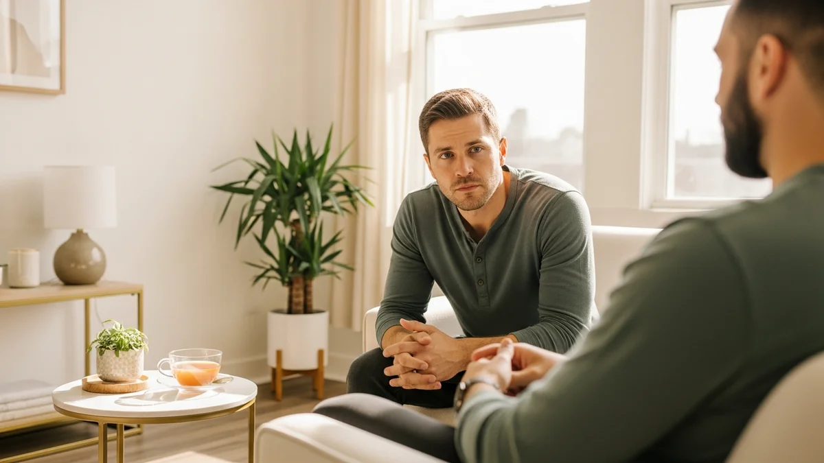 A man in a Christian men's therapy session