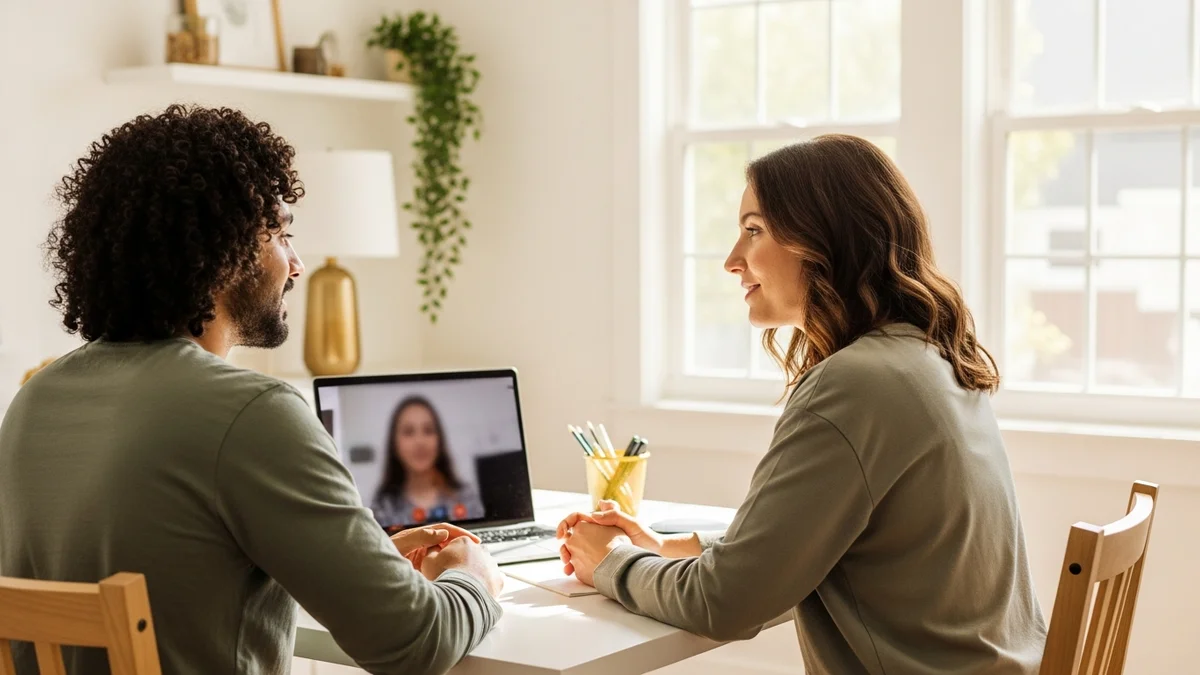 A couple in a virtual couples therapy session