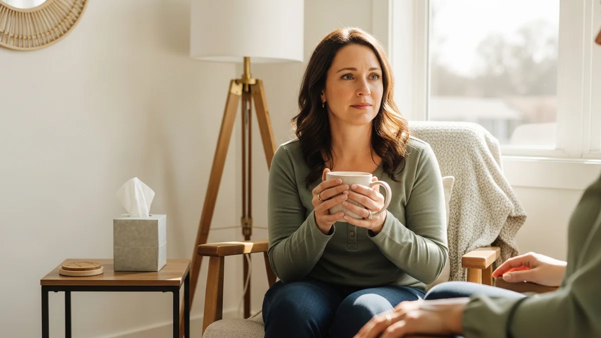 A person in quiet reflection during a grief counselling session