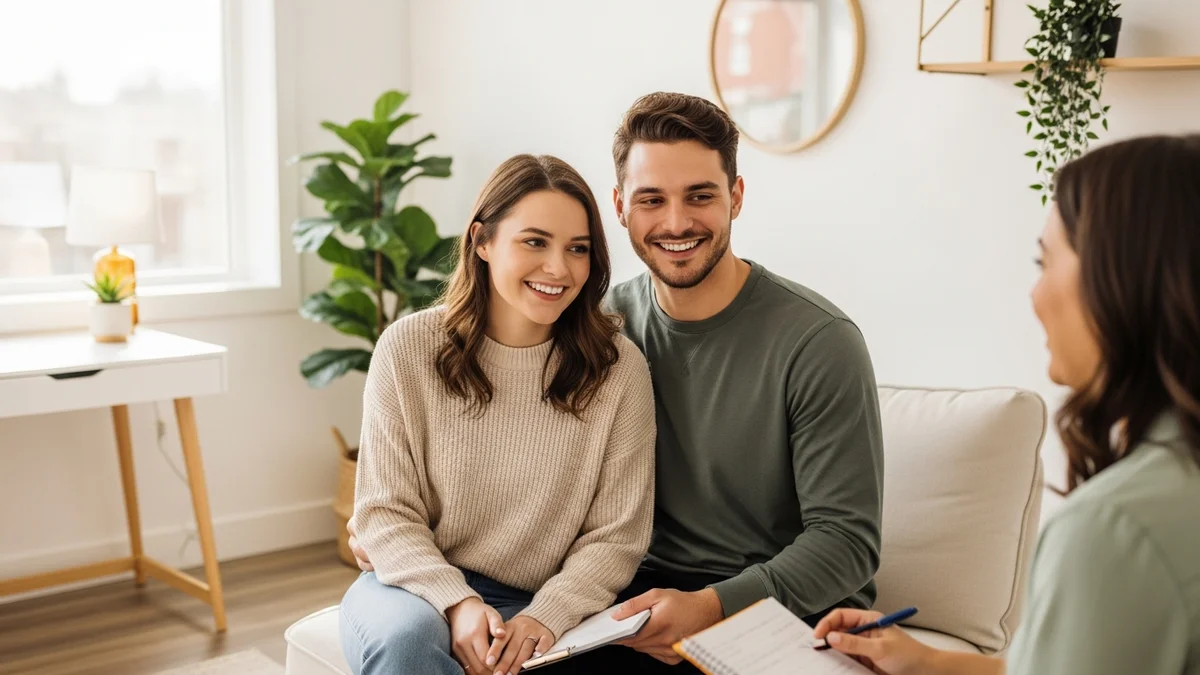 An engaged couple in a premarital counselling session