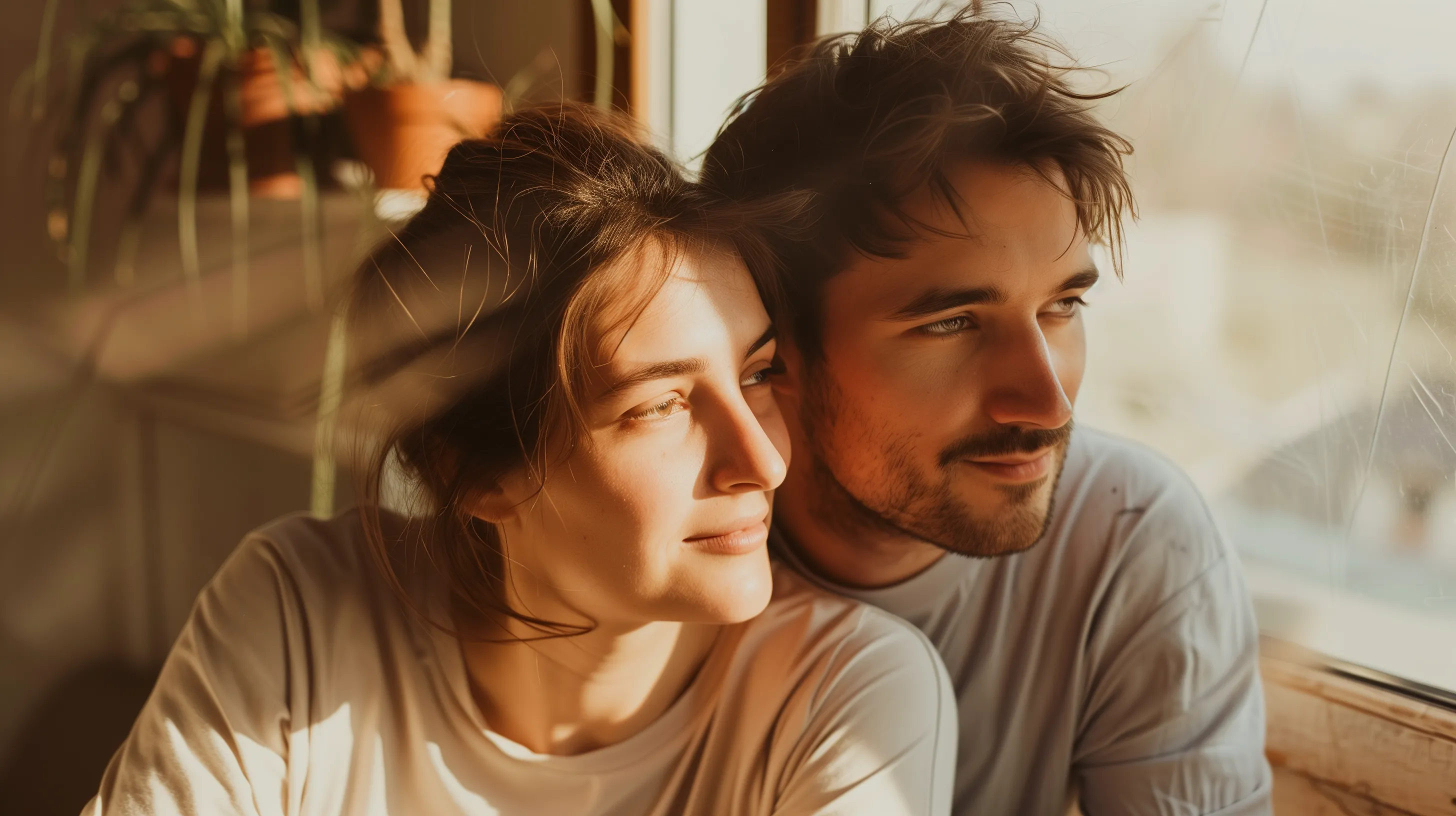 Couple watching sunrise together with hope