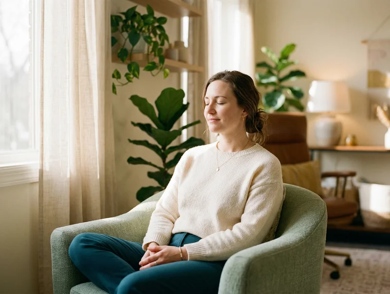 Person finding peace during therapy session